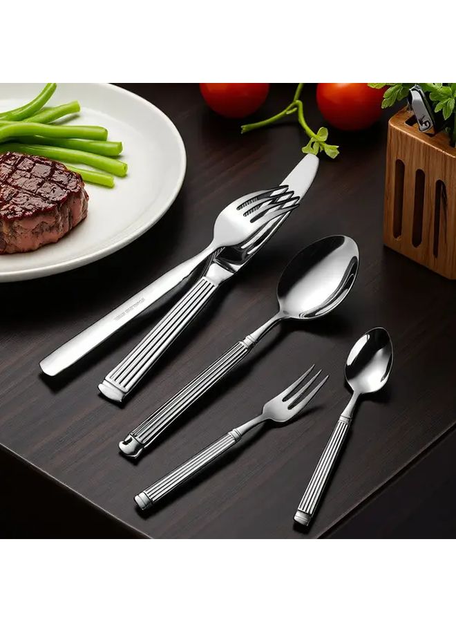 20pcs Silvery Stainless Steel Flatware Set with Roman Column Handles for Dining Wedding Party - Image 2